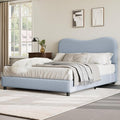 Senfot Blue Boucle Bed Frame with Upholstered Headboard, Soft Low Profile Sturdy Platform Bed with Rounded Corners Design, Heavy Duty, Wooden Slats, Noise Free, No Box Spring Needed, Full Size