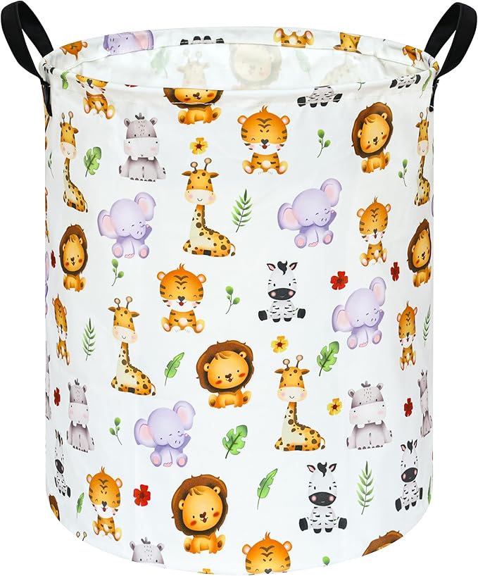 KUNRO Tiger Animals Round Laundry Basket Hamper Kids Toys and Clothes Storage Basket Children Gift Basket Baby Toy Organizer Bins for Room Decor