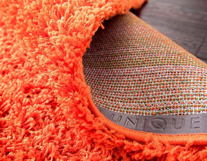 Unique Loom Solid Shag Collection Area Rug (6' 1" Round, Tiger Orange)