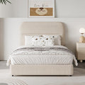 HOMBCK Twin Size Boucle Bed Frame, Upholstered Bed Frame with Headboard, Twin Bed Frames for Kids, Thickened Footboard/Rounded Corners/Adjustable Headboard/No Box Spring Needed/Easy Assembly, Beige