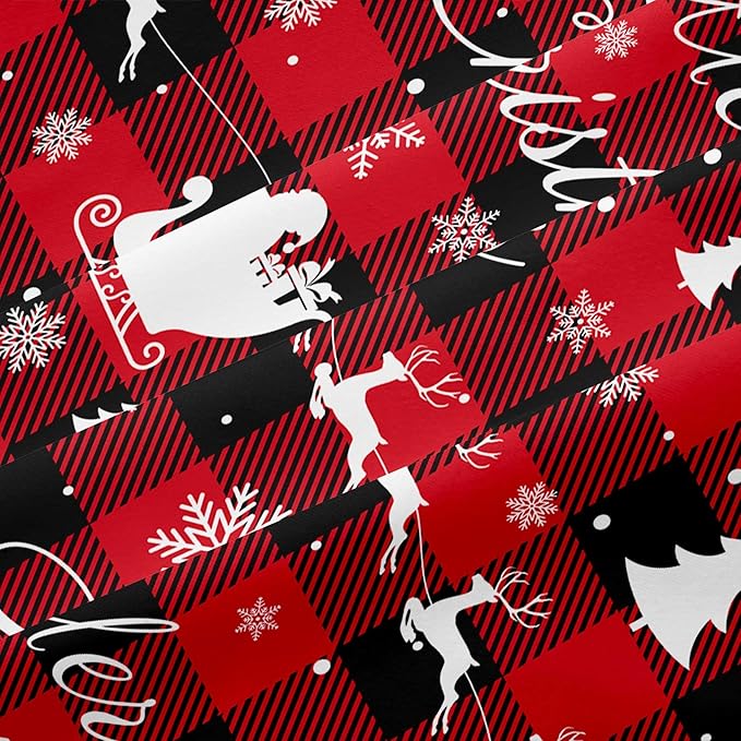 Christmas Duvet Cover Queen Size Red Black Gingham Bedding Set 3 Pcs Kids Boys Girls Christmas Deer Pattern Soft Warm Comforter Cover with Zipper Closure