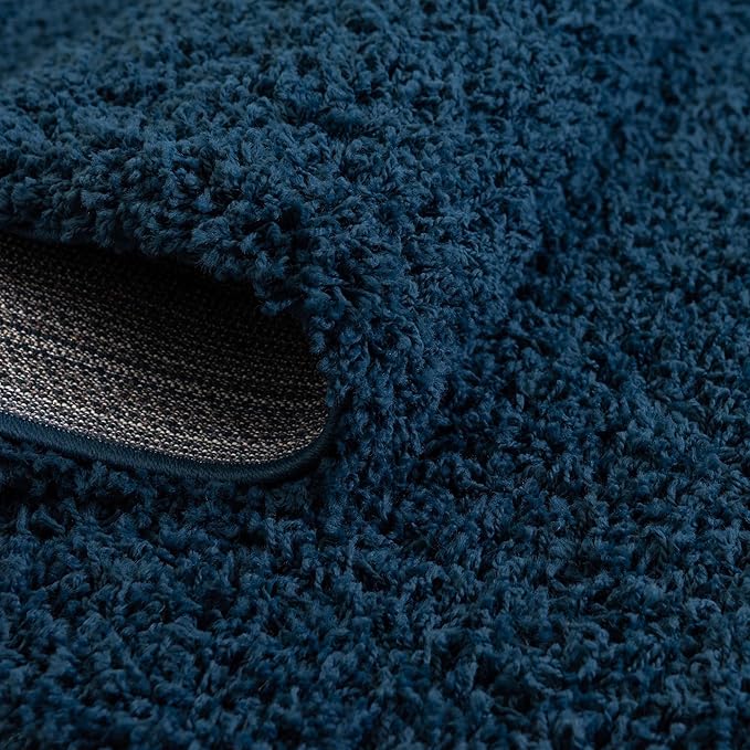 Unique Loom Solid Shag Collection Area Rug (5' 1" Round, Sapphire Blue/ Navy Blue)