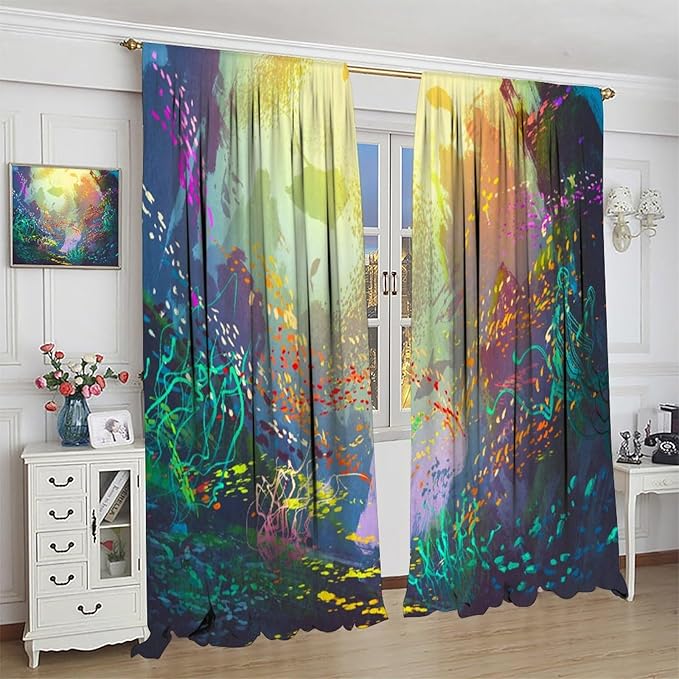 Ocean Blackout Curtain, Untouched Wild Underwater Aquatic World Corals Exotic Fishes Seascape Curtain for Living Room Cafe Set 2 Panels,42x54 Inches, Style-2