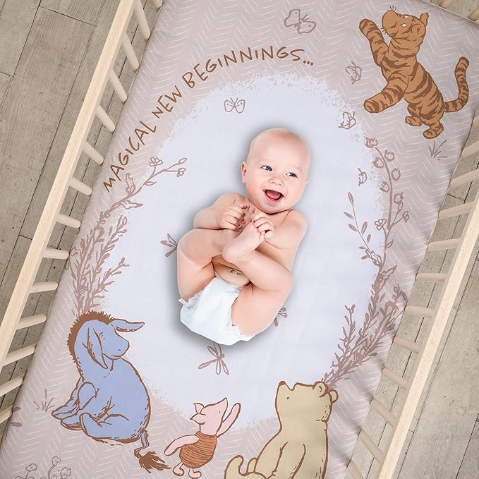 Lambs & Ivy Disney Baby Pooh Bear & Pals Photo Op Cotton Baby Fitted Crib Sheet