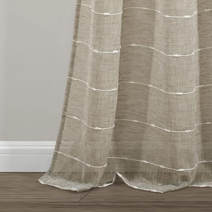 Lush Decor Farmhouse Textured Grommet Sheer Window Curtain Panel Pair, 38"W x 84"L, Neutral