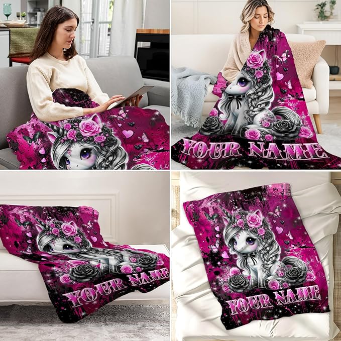 Custom Toddler Blanket for Girls - 30" x 40" Unicorn Blankets for Kids - Gothic Throw Gifts Stuff for Chair, Crib
