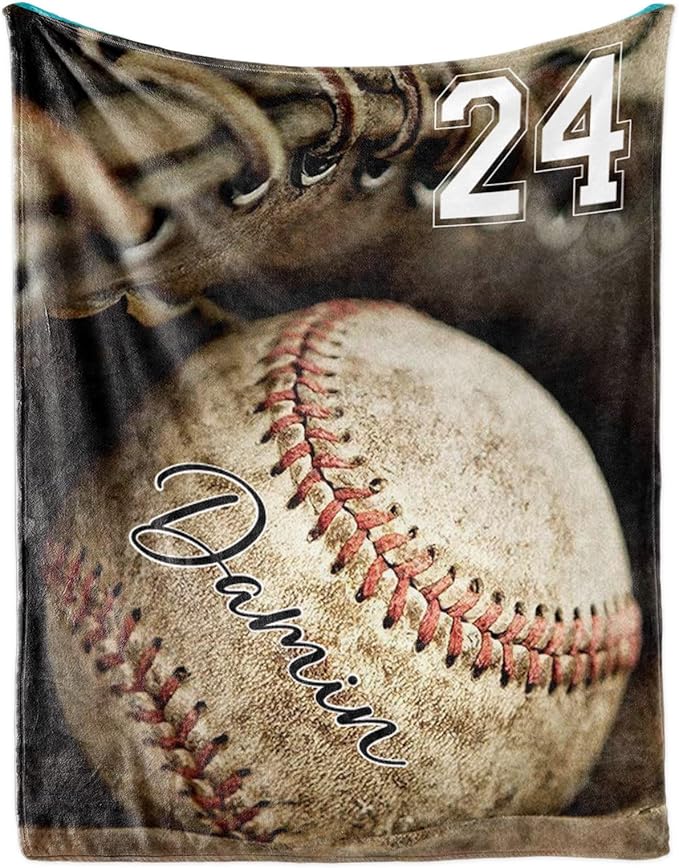 Personalized Baseball Blanket for Baby Boys and Girls - Soft and Fluffy Sport Blanket for Toddlers and Kids - Custom Name and Number Gift for Newborn(40"x50")