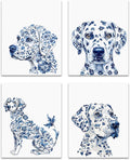 OFJE Chinoiserie Dalmatian Dog Wall Art Decor Prints Set of 4, Blue and White Grandmillenial Dog Wall Art Posters Decor for Home Bedroom Living Room, 8x10 Unframed