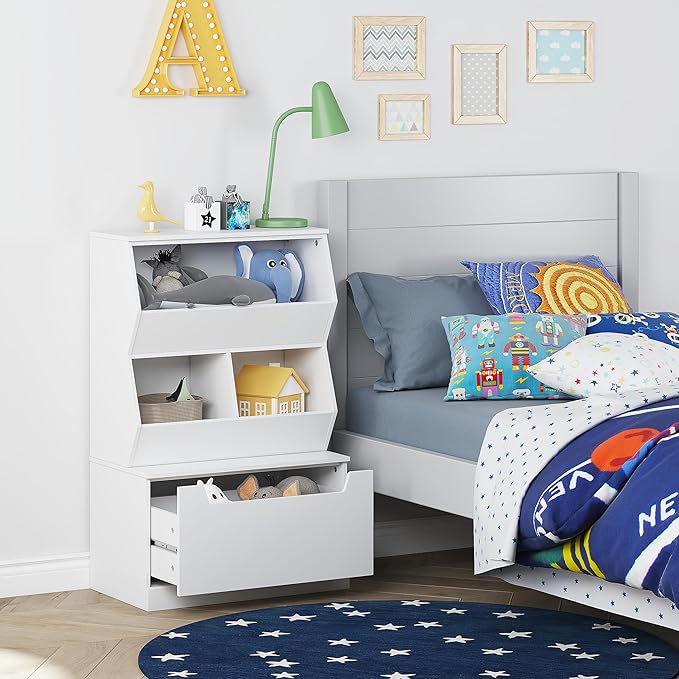 UTEX Kids Toy Storage Organizer, Bookshelf for Kids and Bookcase with Drawer, Children Open Storage Cubby for Bedroom Playroom Nursery White