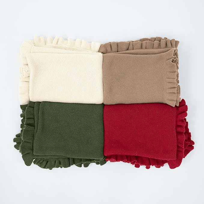 Ruffle Knit Blanket for Baby - 100% Luxury Soft Cotton Knit Warm Cozy Cuddle Stroller Crib Blanket for Newborns, Infants, & Toddlers (Forest Green)