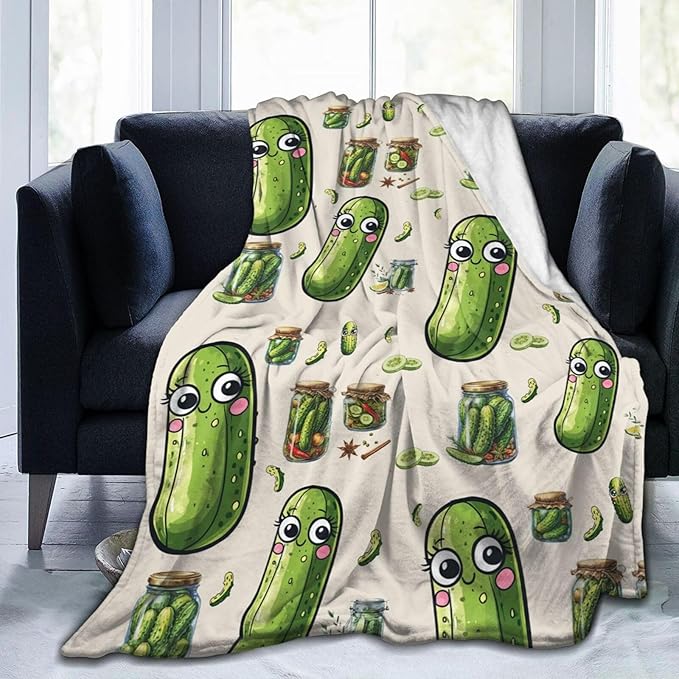 Pickle Fleece Blanket Funny Pickled Cucumber Throw Blankets for Girls Women Super Soft Warm Flannel Cartoon Food Throws Gifts for Kids Cozy Fuzzy Plush Stuffed Couch Bed Bedding Decor 60"x50"