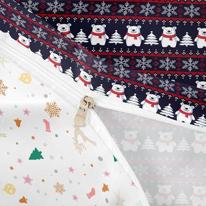 Christmas Bedding Set for Kids Boys Girls Polar Bear Christmas Tree Comforter Cover Set Exotic Ethnic Xmas Theme Duvet Cover Bedroom Decor Snowflake Bedspread Cover Queen Size Bedding Collection 3Pcs