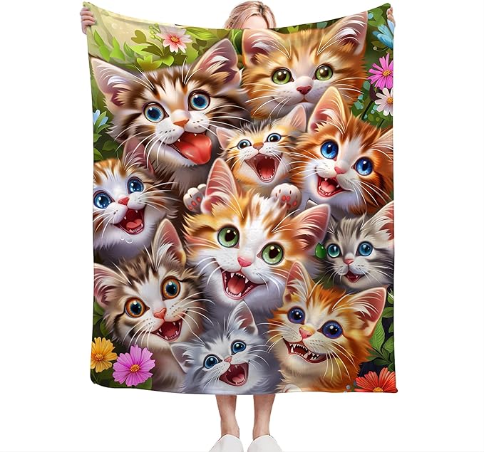 Cat Blanket Funny Cat Gifts for Girls Boys Woman Kids aLover Throw Blankets Soft Blanket Warm Fleece Flannel Plush Blankets for Bed Sofa Couch 50"x60"