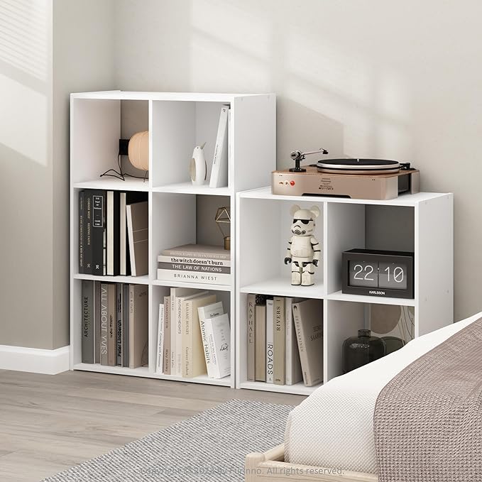 Furinno PELLI Book Shelf, 3x2 Bookshelf, Cube Storage Organizer Cabinet, 11.6 x 24.2 x 35.9, for Living Room, Bedroom, Home Office, White