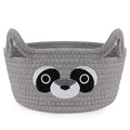 Small Storage Basket for Nursery, Raccoon Storage Basket, Round Woven Rope Cotton Storage, Baby Blanket 0rganizer with Ears Handles, Animal Blanket Towel Decor Storage Bins, 8.2"D x 4.7"H IN