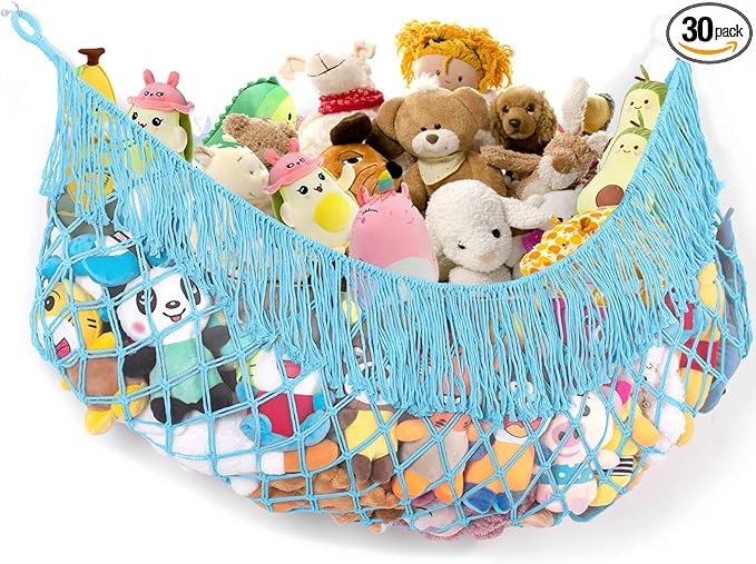 Stuffed Animal Hammock - Extra Large 56'' Long, Stuffed Animal Storage, stuffed animal Holder net, Toy Hammock Large, Toy Storage Hanging Organizer - Blue