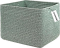 Rectangular Woven Cotton Rope Basket for Organizing, Gift Baskets for Handles, Empty Gift Baskets, Medium Rope Basket|13.5" x 11" x 9.5" home decor for Living Room, Bathroom(Green)