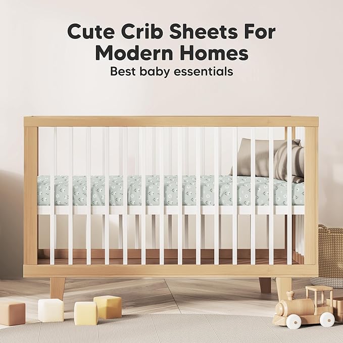 KeaBabies 2-Pack Organic Crib Sheets for Boys, Girls - 52x28 Fitted Crib Mattress Sheet Neutral, Breathable Jersey Cotton Cover for Baby Bed, Toddler Mattress, Soft & Cute Prints (Daisies)