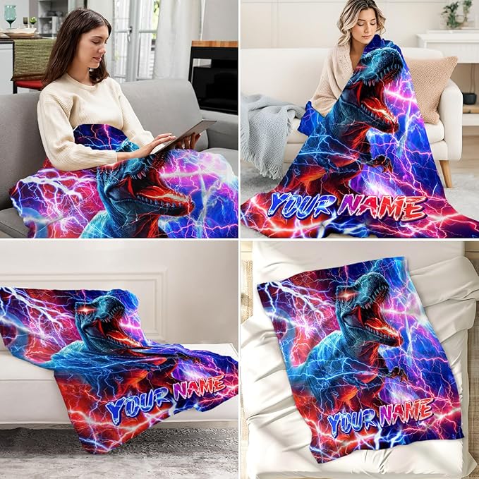 Custom Boys Blanket Gifts Dinosaur Blankets for Kids 3-5, Toddler - Soft Lightweight Throws Stuff for Couch, Office & Travel