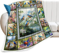 Blue Hummingbirds Blanket Moutain Flowers Bird Throw Blankets Gifts for Girls Boys Women Cozy Warm Soft Fuzzy Flannel Throw Plush Stuffed Animal Fleece Gifts for Kids Men Women for Sofa Bed 60" x80"