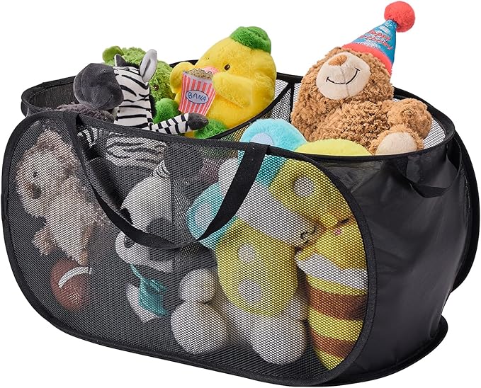 Large Toys Storage Basket Organizer Box for Kids, Boys, Girls - Foldable Toy Storage Bins with Dividers & 2 Sturdy Handles for Living Room, Bedroom, Playroom, Kidsroom (Black, 2 Compartments)
