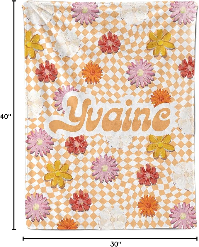 Ship Next Day, Personalized Baby Blanket for Girls, Custom Babies Name Blanket with Flowers Decor, Receiving Kids Blankets for Girls, Customized Newborn Swaddle Blankets