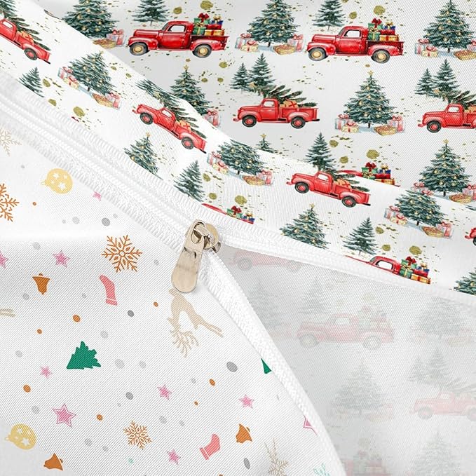 Feelyou Christmas Duvet Cover Boys Christmas Tree Bedding Set for Kids Teens Ultra Soft Cartoon Car Comforter Cover Set Watercolor Xmas Theme Bedspread Cover Room Decor Twin Size Bedclothes Zipper
