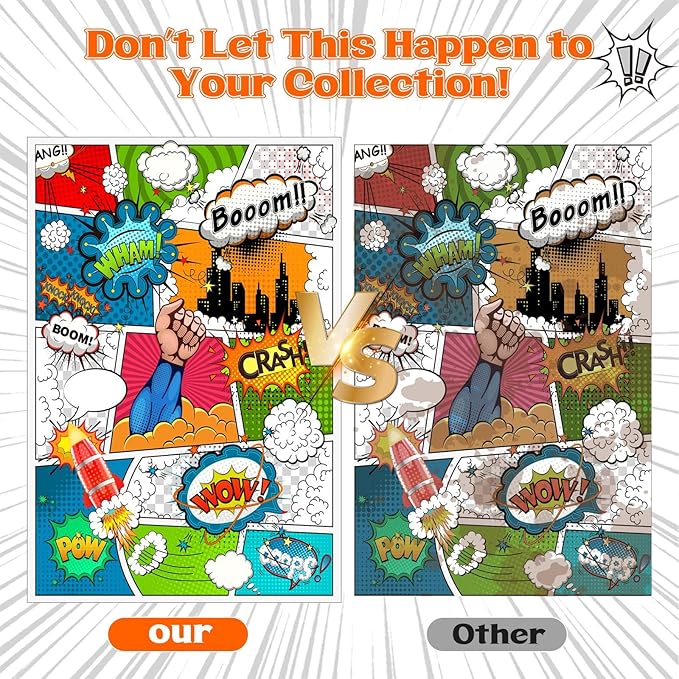 100 Pack Comic Book Bags and Boards Set 7.25x10.5 Inch Self-Sealing Comic Bags and Boards with Archival Boards for Long-Term Storage & Protection