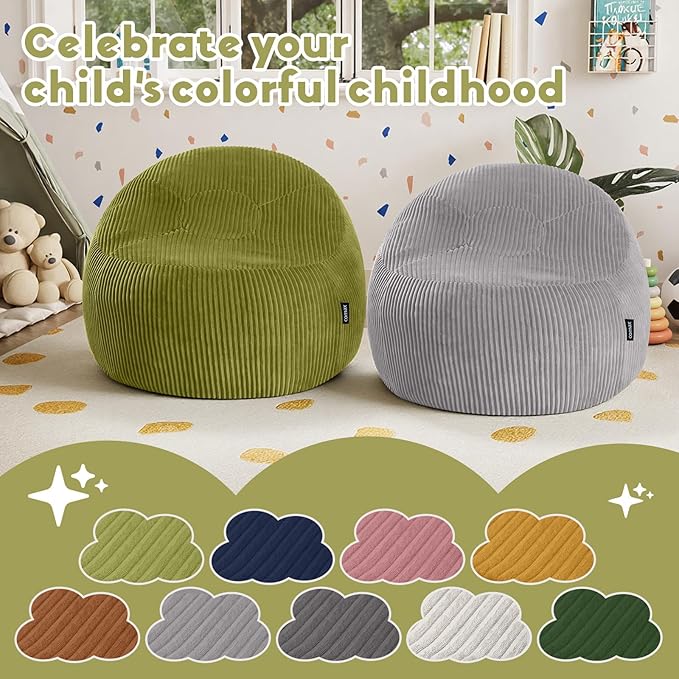 COMAX Bean Bag Chairs for Kids, Toddler BeanBag Sofa with Filler Bean Couch Stuffed for Boys and Girls, Lazy Floor Chair for Playroom, Nursery Room, Light Green