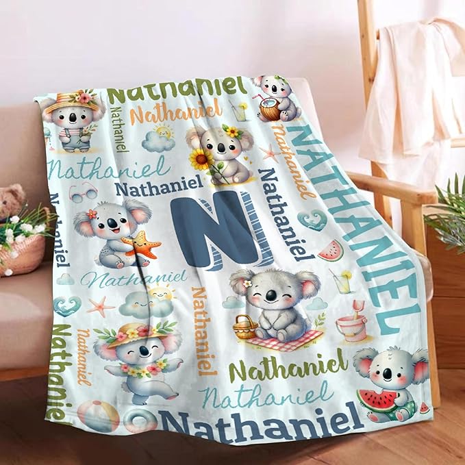 Personalized Custom Koala Preschool Blanket Gifts for Baby Toddler Kids Boys Girls - Customized Koala Super Soft Lightweight Flannel Sheets Decor for Crib Nap Couch - 40"x50" for Kids/Children