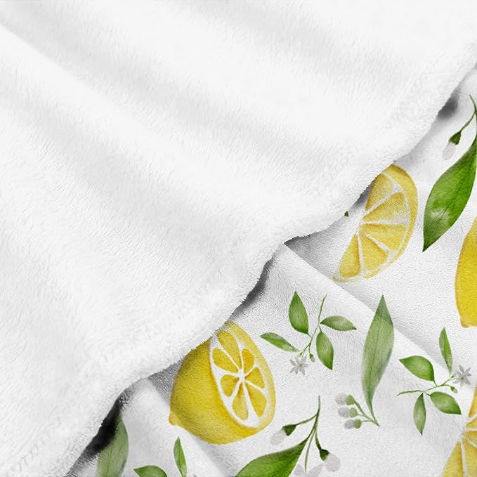 Thuswarm Watercolor Lemon Fruit Print Flannel Throw Blanket Warm Cozy Soft Funny Print Blankets for Bed Couch Sofa Room Decoration Gifts 50”×40” Small for Kid