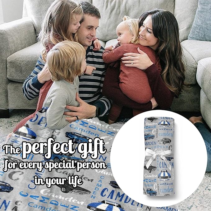 Personalized Car Blanket with Name for Boys, Custom Name Blanket for Teen, Soft Flannel Car Toddler Teen Blanket Customized Gift for Birthday New Year Gift 50"x60"