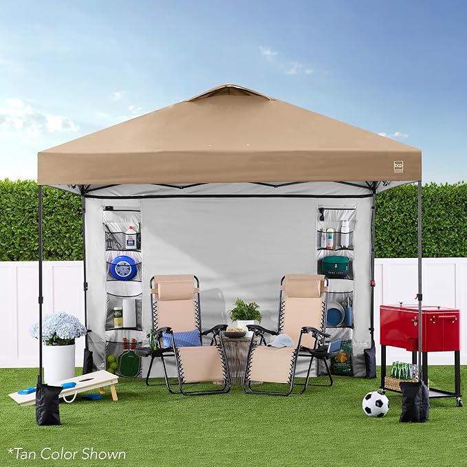 Best Choice Products 10x10ft Easy Pop Up Canopy w/Side Wall, 10 Pockets, Portable Carrying Case, 1-Button Setup, 4 Weight Bags - Marigold