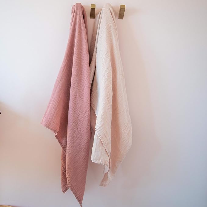 Ely’s & Co. Cotton Muslin Swaddle Blanket 2-Pack for Baby Girl — 100% Cotton Muslin Extra-Large Swaddle Blankets (47” x 47”) Cranberry & Rosewater Pink