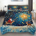 Christmas Comforter Set Queen: Blue Galaxy Bedding for Women Girls Teens Bedroom Festival Gift Santa Claus Xmas Deer Quilt Set 1 Comforter & 2 Pillowcases
