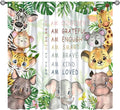Cartoon Safari Animal Curtains Cute Watercolor Wildlife Jungle Window Treatments for Kids Boys Girls Bedroom Living Room Inspirational Motivational Quotes Nursery Children Drapes W42xL45"(Decor)