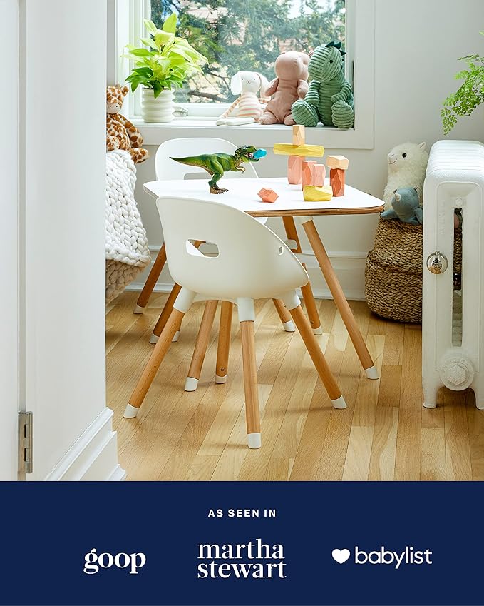 Lalo The Play Kit - Kids Table & Chairs Set with Sustainably Sourced Wood Table & 2 Non-Toxic Bucket Seat Chairs - Safe & Comfortable - Coconut/Licorice