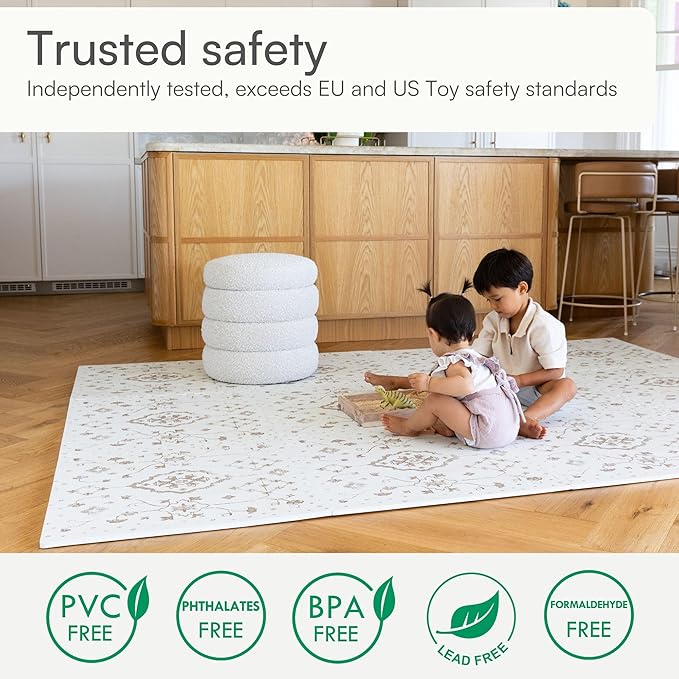 Lillefolk Baby Play Mat for Floor – 6x8ft Vintage Coffee | Soft Non Toxic Premium EVA Foam Tiles for Tummy Time, Crawling & Playroom – Waterproof Floor Mat for Babies & Toddlers (12 Tiles)