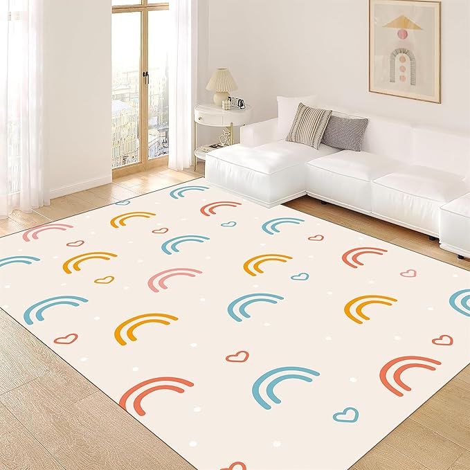 Children's Rainbow Carpet - Living Room Floor Mats, Soft, Washable, Anti-Slip, 3x5ft