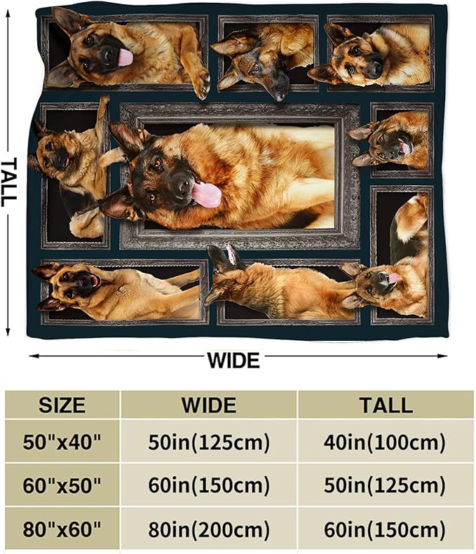 German Shepherd Dog Blanket - Cute Gifts & Decor, Soft Warm Fleece Throw for Girls, Women, Kids & Adults, 60"x50"