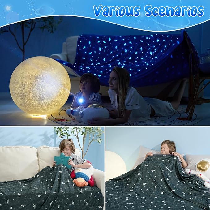 LUXEAR Cooling Glow in The Dark Star Cosmic Blanket for Boys Girls - Gift Throw Keep Child/Adults Cool All Night - Soft Breathable Summer Blanket for Bed Sofa -79x86in
