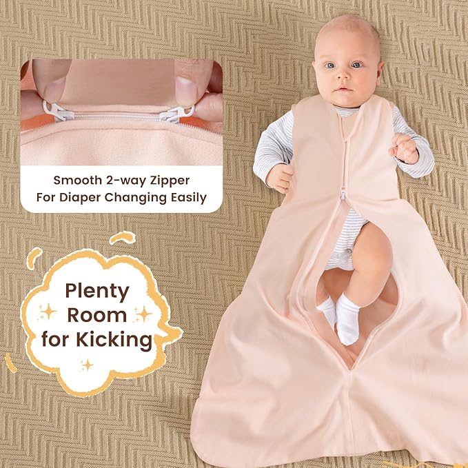 PHF Soft Baby Sleep Sack 12-18 Months 100% Organic Cotton Wearable Blanket, 2-Way Zipper 0.5 TOG Toddler Sleeping Sack 3 Pack, Comfy Sleep Bag for Baby Boys Girls, Ice Cream (Large)