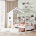 Merax Wood Full Multifunctional Montessori Daybed with Trundle/Storge Shelves, Low House Bed for Kids Boys Girls,Easy Assemble, White