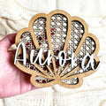 Personalized Rattan Seashell 3D Name Sign, Custom Boho Wood Personalized Name Sign, 3D Wooden Layered Handmade Letter Wall Decor for Nursery or Child's Bedroom, Rattan Baby Name Sign