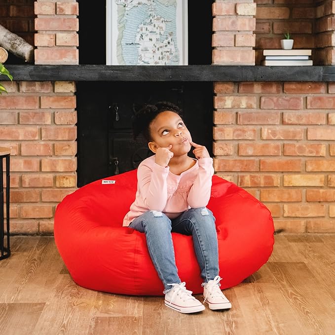 Big Joe Classic Bean Bag Chair for Kids Bedroom and Reading Nook, Easy-Clean Red, Durable Nylon Polyester Blend, 2 feet Refillable