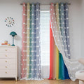 MYSKY HOME Nursery Curtains for Girl Bedroom Rainbow Curtains 72 Inches Long Pom Pom White Sheer Curtains for Kids Room Double Layer Toddler Bedroom Grommet Room Darkening Window Panels 52 x 72 in