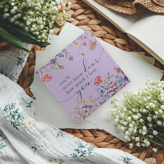Purple Boho Flower Nursery Wooden Sign Desk Decor, Wildflower Floral Decorative Signs for Baby Girl Room, You'll Never Know Dear How Much I Love You Sign Home Shelf Desk Decor 5x5 Inch