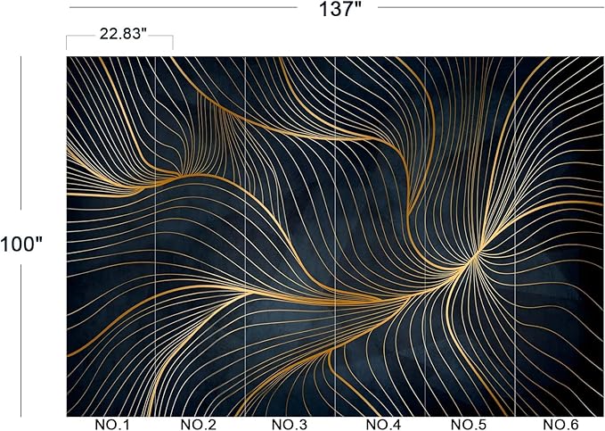 Simple Golden Lines Wall Mural Wallpaper for Bedroom 137" x 100"
