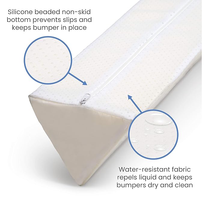 Delta Children Extra Long Foam Bedrail Bumper - Guardrail for Toddlers & Kids with Water-Resistant, Non-Slip & Machine Washable Cover - 2pk, White
