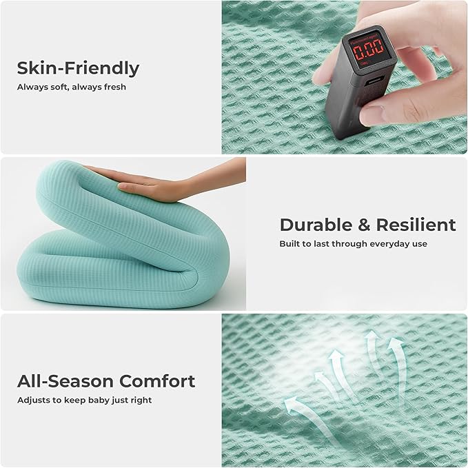 Baby Lounger for Newborn - Infant Lounger 0-24 Months with Lounger Cover, Cooling Baby Nest Lounger, Breathable Waffle Fabric & 3D Support, Portable Newborn Essentials, Blue